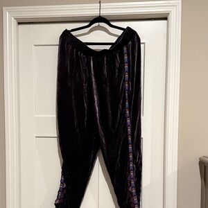 Johnny Was Velvet Pants with Colorful Side Embroidery